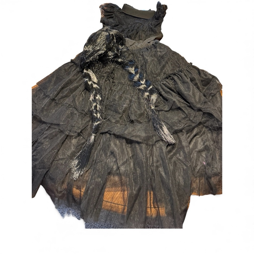 Girls Wednesday Adam's costume/ dress & wig  size 7/8